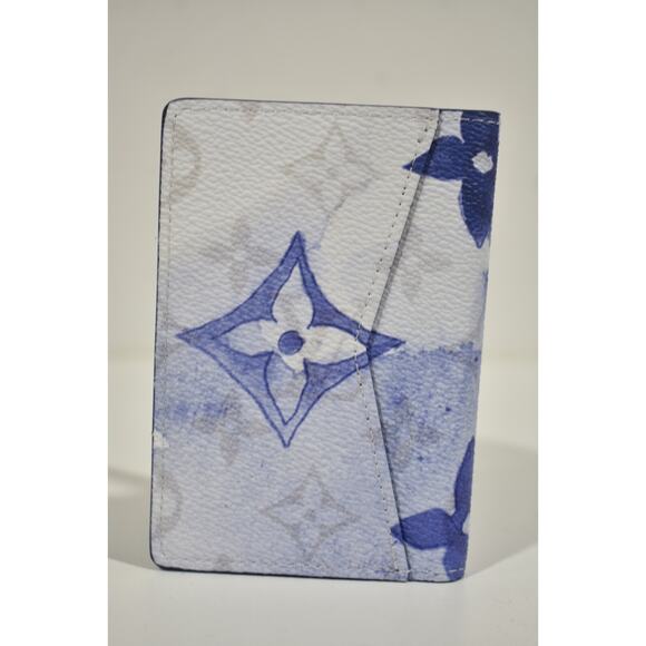 Louis Vuitton Watercolor Blue White Monogram Logo Pocket Organizer Card Wallet - Picture 5 of 9